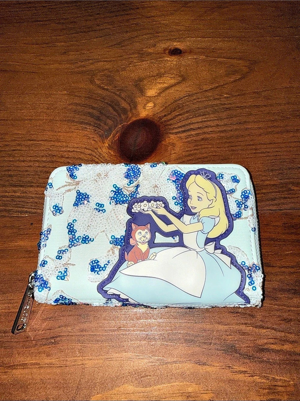 Disney Loungefly Sequin Alice Wallet in White & Blue